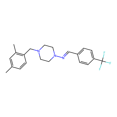 (E)-4-(2,4-dimethylbenzyl)-N-(4-(trifluoromethyl)benzylidene)piperazin-1-amine structure