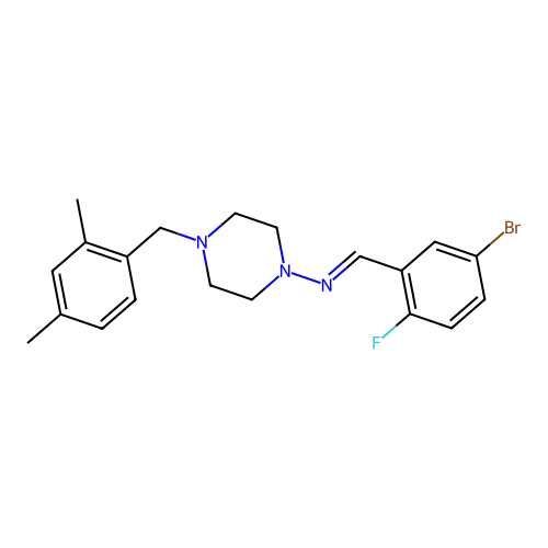 (E)-N-(5-bromo-2-fluorobenzylidene)-4-(2,4-dimethylbenzyl)piperazin-1-amine structure