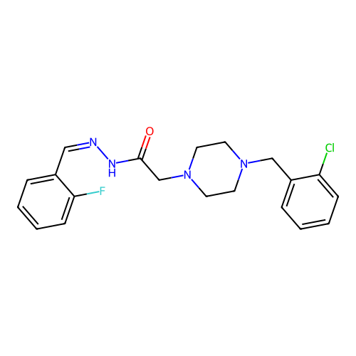 (Z)-2-(4-(2-chlorobenzyl)piperazin-1-yl)-N'-(2-fluorobenzylidene)acetohydrazide structure