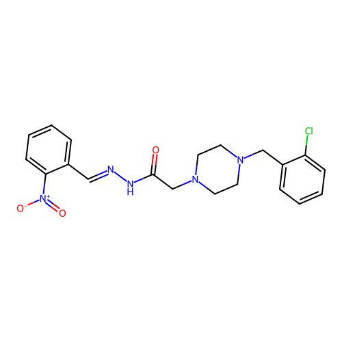 (E)-2-(4-(2-chlorobenzyl)piperazin-1-yl)-N'-(2-nitrobenzylidene)acetohydrazide structure