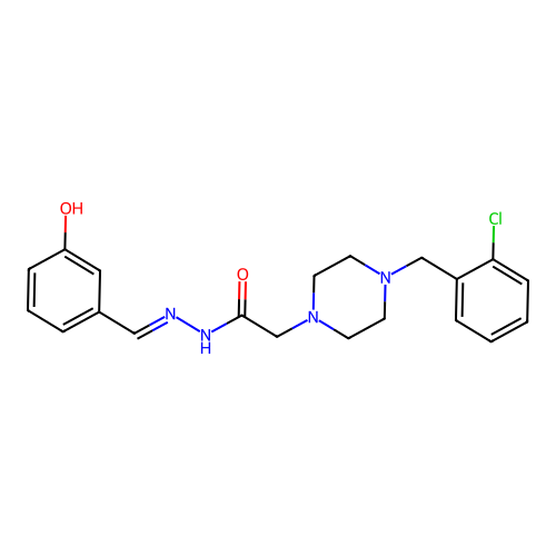 (E)-2-(4-(2-chlorobenzyl)piperazin-1-yl)-N'-(3-hydroxybenzylidene)acetohydrazide structure