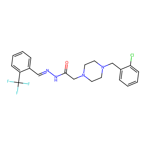 (E)-2-(4-(2-chlorobenzyl)piperazin-1-yl)-N'-(2-(trifluoromethyl)benzylidene)acetohydrazide structure