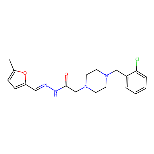 (E)-2-(4-(2-chlorobenzyl)piperazin-1-yl)-N'-((5-methylfuran-2-yl)methylene)acetohydrazide structure