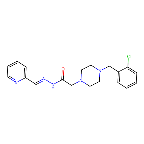 (E)-2-(4-(2-chlorobenzyl)piperazin-1-yl)-N'-(pyridin-2-ylmethylene)acetohydrazide structure