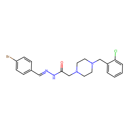 (E)-N'-(4-bromobenzylidene)-2-(4-(2-chlorobenzyl)piperazin-1-yl)acetohydrazide structure