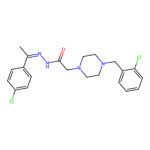 2-[4-(2-chlorobenzyl)piperazin-1-yl]-N'-[(1E)-1-(4-chlorophenyl)ethylidene]acetohydrazide structure