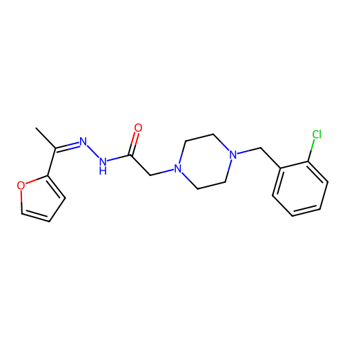 (Z)-2-(4-(2-chlorobenzyl)piperazin-1-yl)-N'-(1-(furan-2-yl)ethylidene)acetohydrazide structure