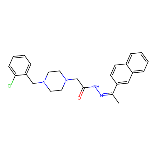 (Z)-2-(4-(2-chlorobenzyl)piperazin-1-yl)-N'-(1-(naphthalen-2-yl)ethylidene)acetohydrazide structure