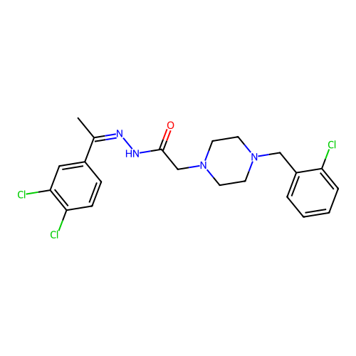 (Z)-2-(4-(2-chlorobenzyl)piperazin-1-yl)-N'-(1-(3,4-dichlorophenyl)ethylidene)acetohydrazide structure