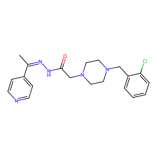 (Z)-2-(4-(2-chlorobenzyl)piperazin-1-yl)-N'-(1-(pyridin-4-yl)ethylidene)acetohydrazide structure