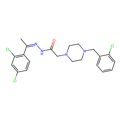 (Z)-2-(4-(2-chlorobenzyl)piperazin-1-yl)-N'-(1-(2,4-dichlorophenyl)ethylidene)acetohydrazide structure