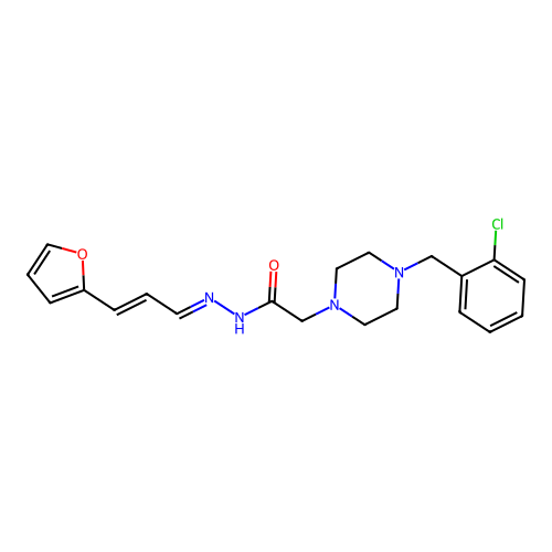2-[4-[(2-chlorophenyl)methyl]piperazin-1-yl]-N-[(E)-[(E)-3-(furan-2-yl)prop-2-enylidene]amino]acetamide structure