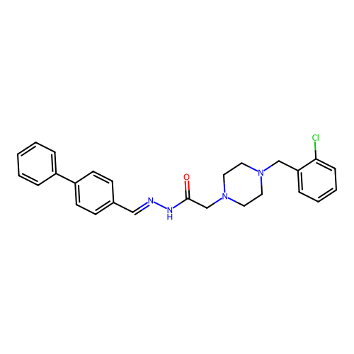 2-[4-[(2-chlorophenyl)methyl]piperazin-1-yl]-N-[(4-phenylphenyl)methylideneamino]acetamide structure