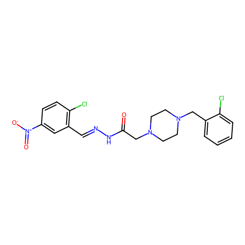 (E)-N'-(2-chloro-5-nitrobenzylidene)-2-(4-(2-chlorobenzyl)piperazin-1-yl)acetohydrazide structure