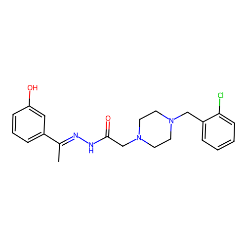 (E)-2-(4-(2-chlorobenzyl)piperazin-1-yl)-N'-(1-(3-hydroxyphenyl)ethylidene)acetohydrazide structure