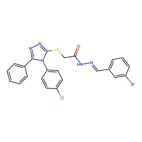 N'-[(E)-(3-bromophenyl)methylidene]-2-{[4-(4-chlorophenyl)-5-phenyl-4H-1,2,4-triazol-3-yl]sulfanyl}acetohydrazide structure