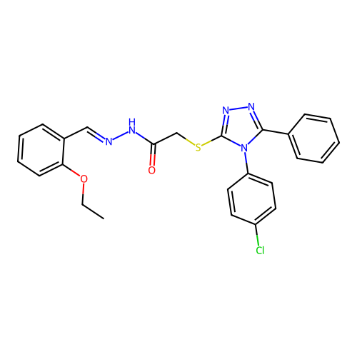 2-{[4-(4-chlorophenyl)-5-phenyl-4H-1,2,4-triazol-3-yl]sulfanyl}-N'-[(E)-(2-ethoxyphenyl)methylidene]acetohydrazide structure