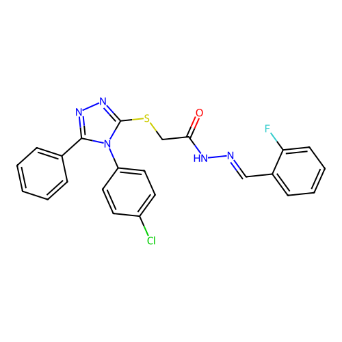 2-{[4-(4-chlorophenyl)-5-phenyl-4H-1,2,4-triazol-3-yl]sulfanyl}-N'-[(E)-(2-fluorophenyl)methylidene]acetohydrazide structure