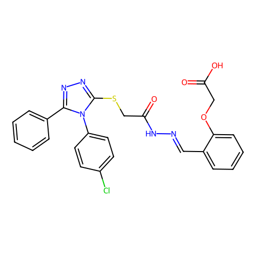 (2-{(E)-[2-({[4-(4-chlorophenyl)-5-phenyl-4H-1,2,4-triazol-3-yl]sulfanyl}acetyl)hydrazinylidene]methyl}phenoxy)acetic acid structure