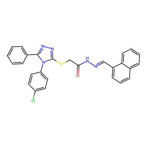 (E)-2-((4-(4-chlorophenyl)-5-phenyl-4H-1,2,4-triazol-3-yl)thio)-N'-(naphthalen-1-ylmethylene)acetohydrazide structure