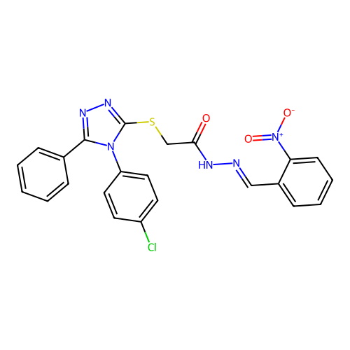 2-{[4-(4-chlorophenyl)-5-phenyl-4H-1,2,4-triazol-3-yl]sulfanyl}-N'-[(E)-(2-nitrophenyl)methylidene]acetohydrazide structure