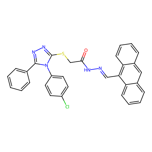 N'-[(E)-anthracen-9-ylmethylidene]-2-{[4-(4-chlorophenyl)-5-phenyl-4H-1,2,4-triazol-3-yl]sulfanyl}acetohydrazide structure