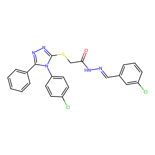 N'-[(E)-(3-chlorophenyl)methylidene]-2-{[4-(4-chlorophenyl)-5-phenyl-4H-1,2,4-triazol-3-yl]sulfanyl}acetohydrazide structure