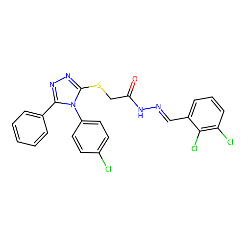 2-{[4-(4-chlorophenyl)-5-phenyl-4H-1,2,4-triazol-3-yl]sulfanyl}-N'-[(E)-(2,3-dichlorophenyl)methylidene]acetohydrazide structure