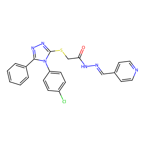 (E)-2-((4-(4-chlorophenyl)-5-phenyl-4H-1,2,4-triazol-3-yl)thio)-N'-(pyridin-4-ylmethylene)acetohydrazide structure