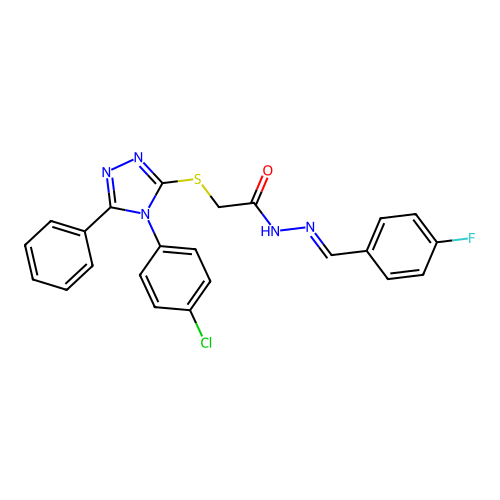 2-{[4-(4-chlorophenyl)-5-phenyl-4H-1,2,4-triazol-3-yl]sulfanyl}-N'-[(E)-(4-fluorophenyl)methylidene]acetohydrazide structure