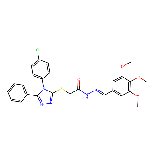 2-{[4-(4-chlorophenyl)-5-phenyl-4H-1,2,4-triazol-3-yl]sulfanyl}-N'-[(E)-(3,4,5-trimethoxyphenyl)methylidene]acetohydrazide structure