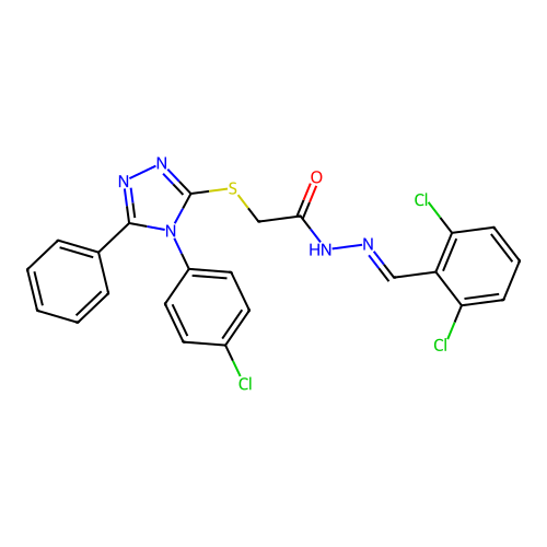 2-{[4-(4-chlorophenyl)-5-phenyl-4H-1,2,4-triazol-3-yl]sulfanyl}-N'-[(E)-(2,6-dichlorophenyl)methylidene]acetohydrazide structure