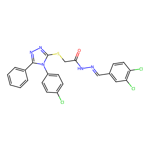 2-{[4-(4-chlorophenyl)-5-phenyl-4H-1,2,4-triazol-3-yl]sulfanyl}-N'-[(E)-(3,4-dichlorophenyl)methylidene]acetohydrazide structure