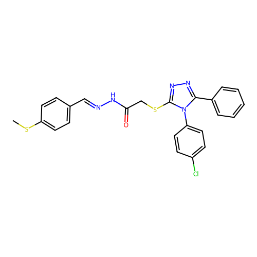 2-{[4-(4-chlorophenyl)-5-phenyl-4H-1,2,4-triazol-3-yl]sulfanyl}-N'-{(E)-[4-(methylsulfanyl)phenyl]methylidene}acetohydrazide structure