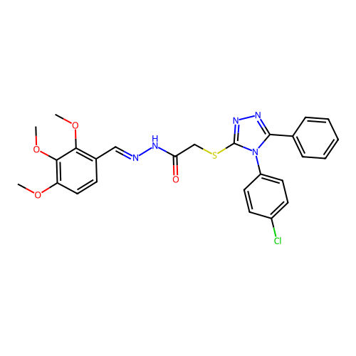 2-{[4-(4-chlorophenyl)-5-phenyl-4H-1,2,4-triazol-3-yl]sulfanyl}-N'-[(E)-(2,3,4-trimethoxyphenyl)methylidene]acetohydrazide structure