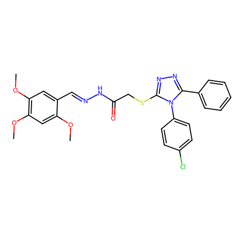 2-{[4-(4-chlorophenyl)-5-phenyl-4H-1,2,4-triazol-3-yl]sulfanyl}-N'-[(E)-(2,4,5-trimethoxyphenyl)methylidene]acetohydrazide structure