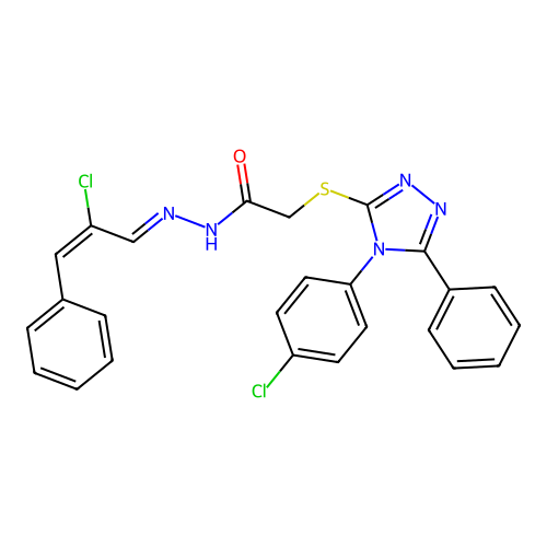 (E)-N'-((E)-2-chloro-3-phenylallylidene)-2-((4-(4-chlorophenyl)-5-phenyl-4H-1,2,4-triazol-3-yl)thio)acetohydrazide structure