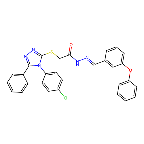 2-{[4-(4-chlorophenyl)-5-phenyl-4H-1,2,4-triazol-3-yl]sulfanyl}-N'-[(E)-(3-phenoxyphenyl)methylidene]acetohydrazide structure