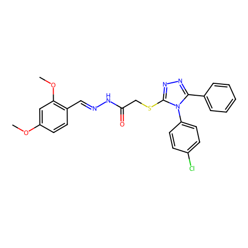 2-{[4-(4-chlorophenyl)-5-phenyl-4H-1,2,4-triazol-3-yl]sulfanyl}-N'-[(E)-(2,4-dimethoxyphenyl)methylidene]acetohydrazide structure