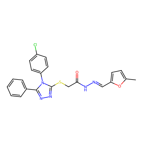 2-{[4-(4-chlorophenyl)-5-phenyl-4H-1,2,4-triazol-3-yl]sulfanyl}-N'-[(E)-(5-methylfuran-2-yl)methylidene]acetohydrazide structure