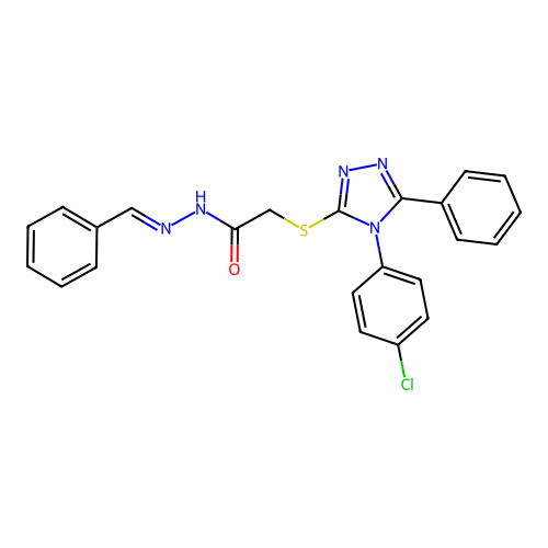2-{[4-(4-chlorophenyl)-5-phenyl-4H-1,2,4-triazol-3-yl]sulfanyl}-N'-[(E)-phenylmethylidene]acetohydrazide structure