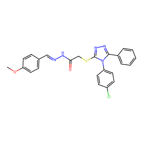 2-{[4-(4-chlorophenyl)-5-phenyl-4H-1,2,4-triazol-3-yl]sulfanyl}-N'-[(E)-(4-methoxyphenyl)methylidene]acetohydrazide structure