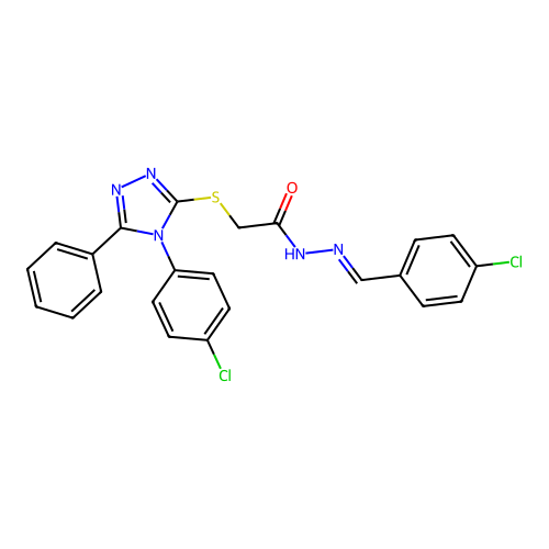 N'-[(E)-(4-chlorophenyl)methylidene]-2-{[4-(4-chlorophenyl)-5-phenyl-4H-1,2,4-triazol-3-yl]sulfanyl}acetohydrazide structure