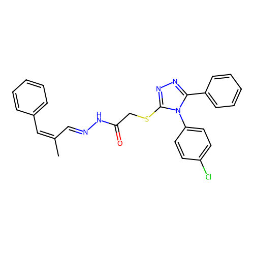 (E)-2-((4-(4-chlorophenyl)-5-phenyl-4H-1,2,4-triazol-3-yl)thio)-N'-((Z)-2-methyl-3-phenylallylidene)acetohydrazide structure