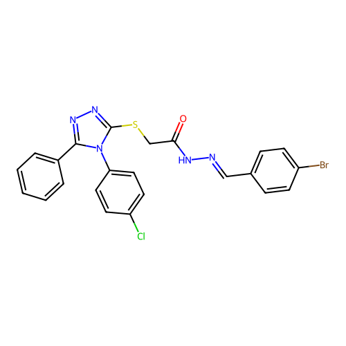 N'-[(E)-(4-bromophenyl)methylidene]-2-{[4-(4-chlorophenyl)-5-phenyl-4H-1,2,4-triazol-3-yl]sulfanyl}acetohydrazide structure