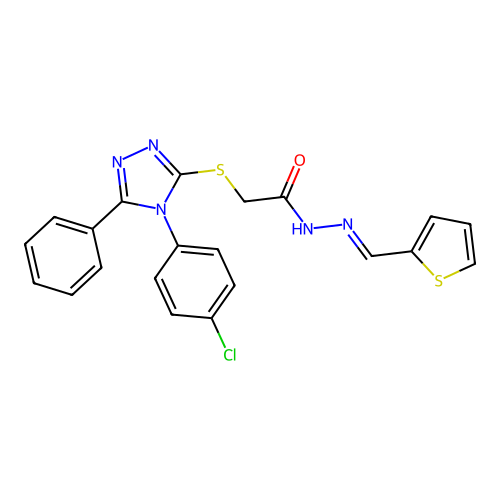 2-{[4-(4-chlorophenyl)-5-phenyl-4H-1,2,4-triazol-3-yl]sulfanyl}-N'-[(E)-thiophen-2-ylmethylidene]acetohydrazide structure