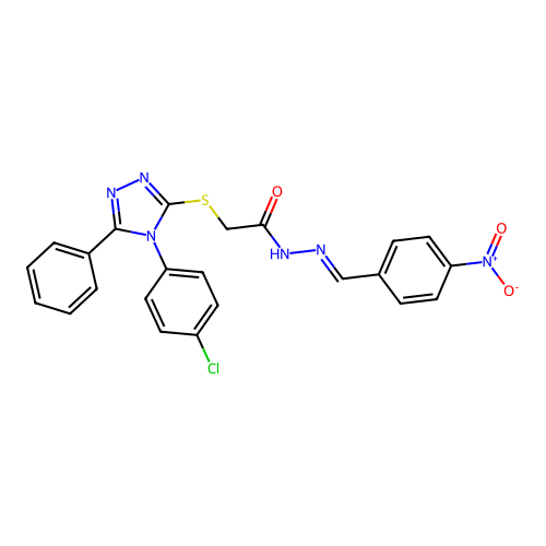 2-{[4-(4-chlorophenyl)-5-phenyl-4H-1,2,4-triazol-3-yl]sulfanyl}-N'-[(E)-(4-nitrophenyl)methylidene]acetohydrazide structure