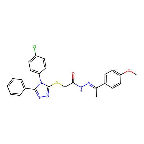 2-{[4-(4-chlorophenyl)-5-phenyl-4H-1,2,4-triazol-3-yl]sulfanyl}-N'-[(1E)-1-(4-methoxyphenyl)ethylidene]acetohydrazide structure