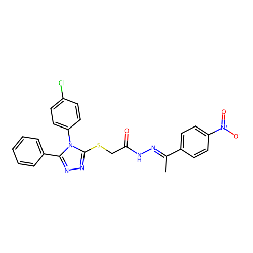 2-{[4-(4-chlorophenyl)-5-phenyl-4H-1,2,4-triazol-3-yl]sulfanyl}-N'-[(1E)-1-(4-nitrophenyl)ethylidene]acetohydrazide structure