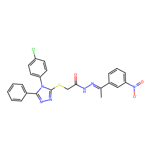 2-{[4-(4-chlorophenyl)-5-phenyl-4H-1,2,4-triazol-3-yl]sulfanyl}-N'-[(1E)-1-(3-nitrophenyl)ethylidene]acetohydrazide structure
